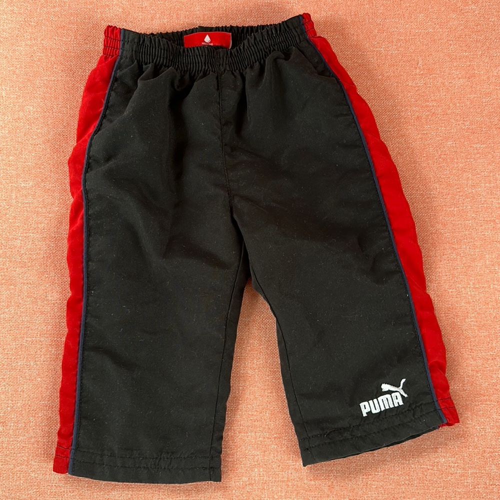 Baby boys PUMA athletic black red track pants mesh lined